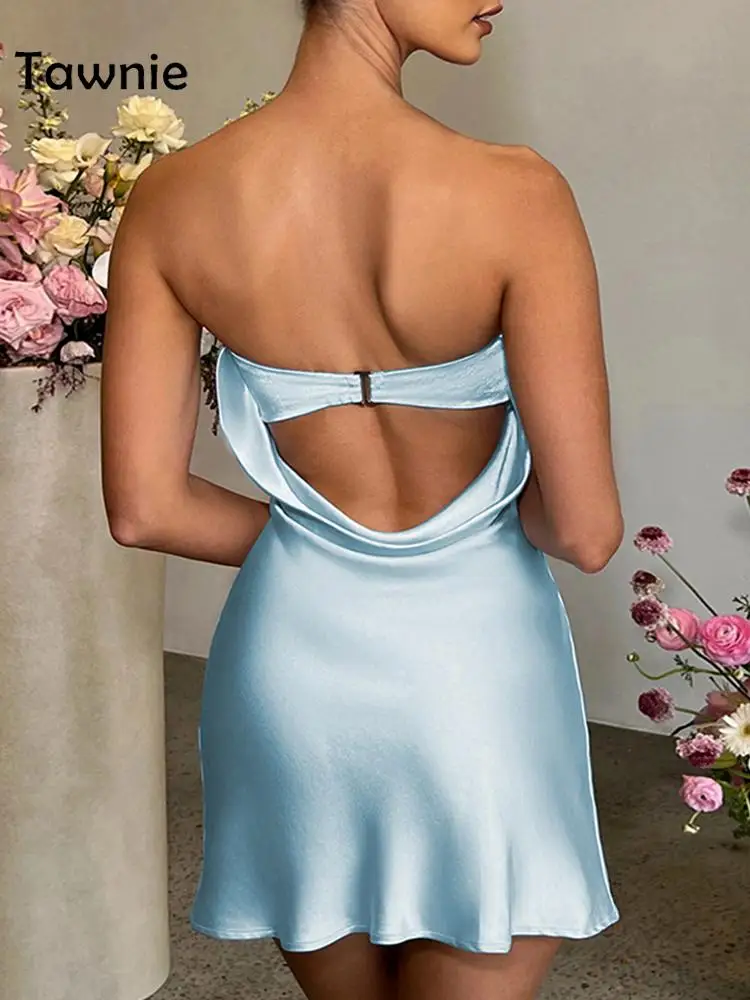 

Женское атласное мини-платье без рукавов Tawnie Y2K, Осеннее облегающее платье без бретелек с открытой спиной для ночного клуба и вечерние, 2022