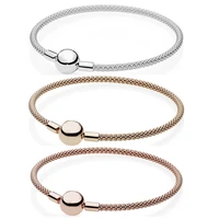 925 sterling silver bangle rose gold snake chain basic ball clasp mesh bracelet fit women bead charm fashion jewelry
