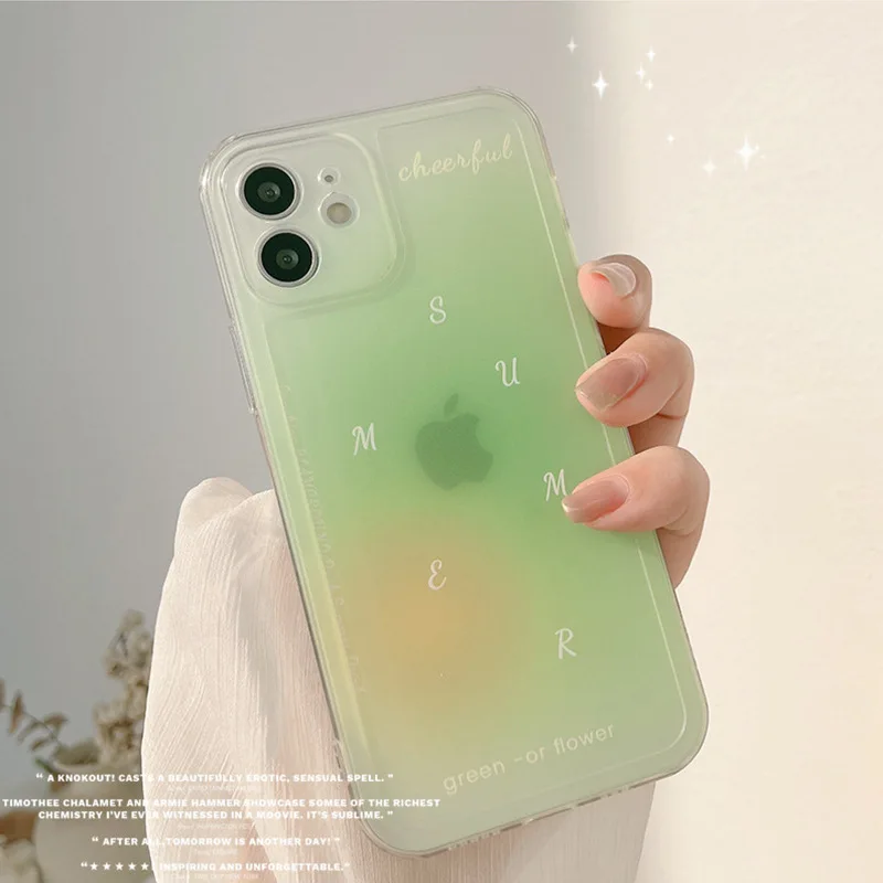 Funda de teléfono Retro de gelatina verde naranja kawaii japonés para iPhone 13 11 12 Pro Max Mini Xs Max XR Xs 7 8 Plus, bonita funda