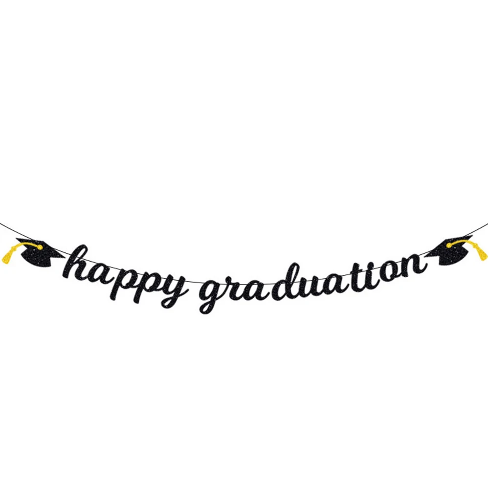 

Graduation Season 2022 Themed Party Decorations with Glitter Blue Black Gold Happy Grad Banner Set Graduation Party Supplies