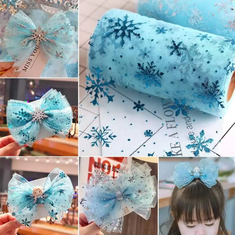 

DIY Snow Star Birthday Party Supplies Organza Laser Gauze Snowflake Glitter Sequin Tulle Roll Tulle Fabric 6cm 25Yards