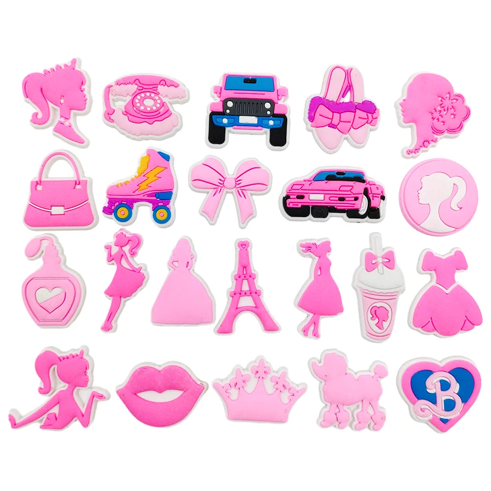 

22Pcs/Set Pink Girls Car Phone Shoe Charms Decoration for Croc Charms Bracelet Wristband PVC Shoe Accessories Girls Women Gifts