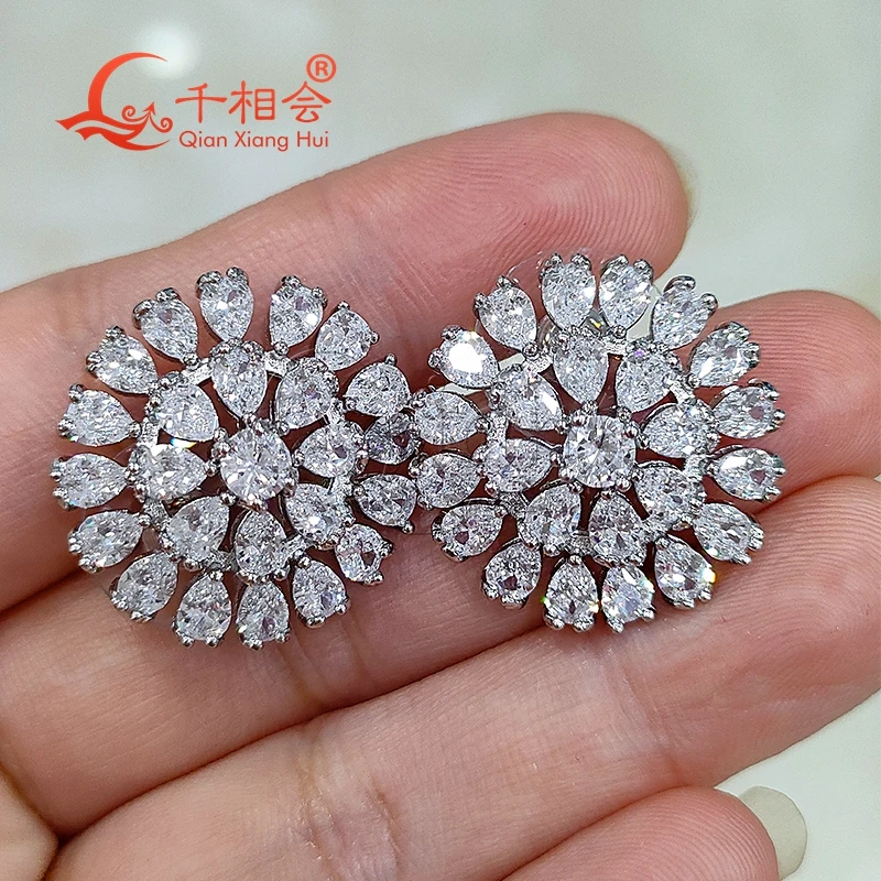 22mm pear two circle S925 silver  rings earrings ear stud D vvs white moissanite stone Earring earrings jewelry woman gift