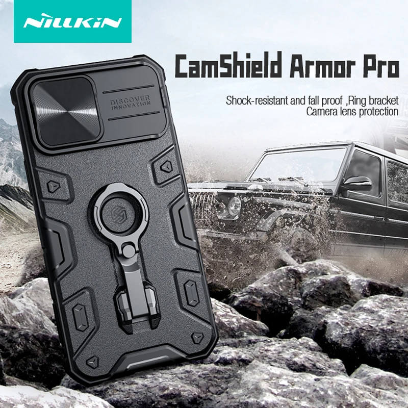 

For iPhone 13 Pro Max Case NILLKIN Armor Case Shockproof TPU+PC Slide Camera Cover Ring Braket Holder Kickstand Back Cover