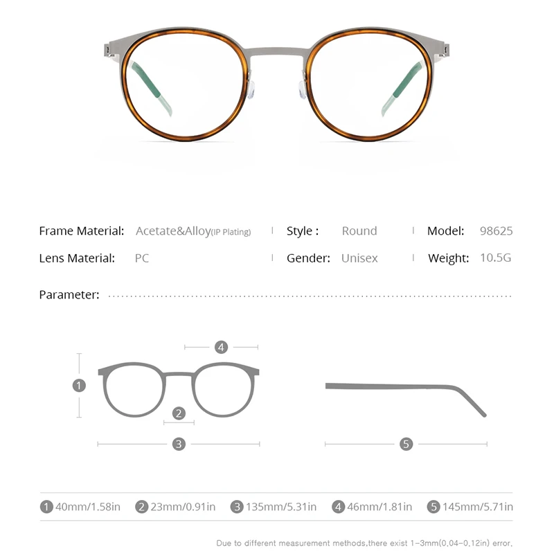 Мужские и женские круглые очки из ацетата без винтов