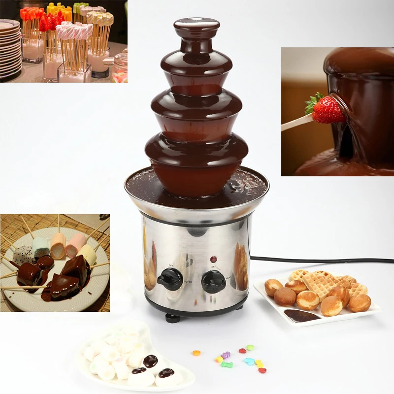 

Four Layers Electrical Chocolate Fountain Chocolate Melt Fondue Waterfall Machine Chocolate Fountain Melting Tower For Home 220V