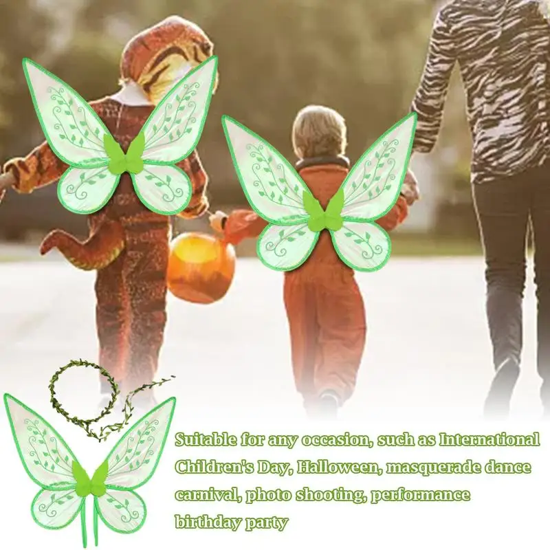 

Fairy Wings Costume Set Kids Elf Fairy Butterfly Wings Ears Wreath Outfits Princess Halloween Fancy Dress Up Costume Prop