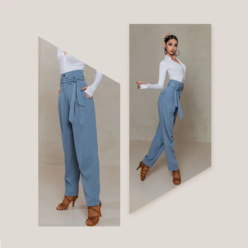 

New Latin Dance Pants Adult Ballroom Practice Wear High Waist Trousers Wide-Leg Cha Cha Tap Dancing Training Pants Women