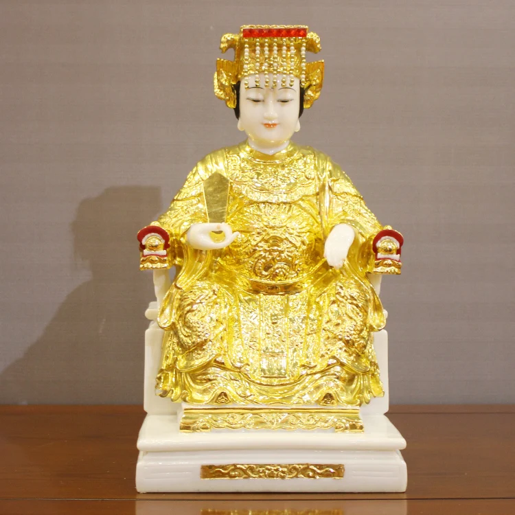 

Статуя Бога высокого класса из Юго-Восточной Азии для дома и магазина, безопасная Золотая позолоченная статуя Мазу, Бог Моря, Гуаньинь, Нефритовая позолоченная статуя