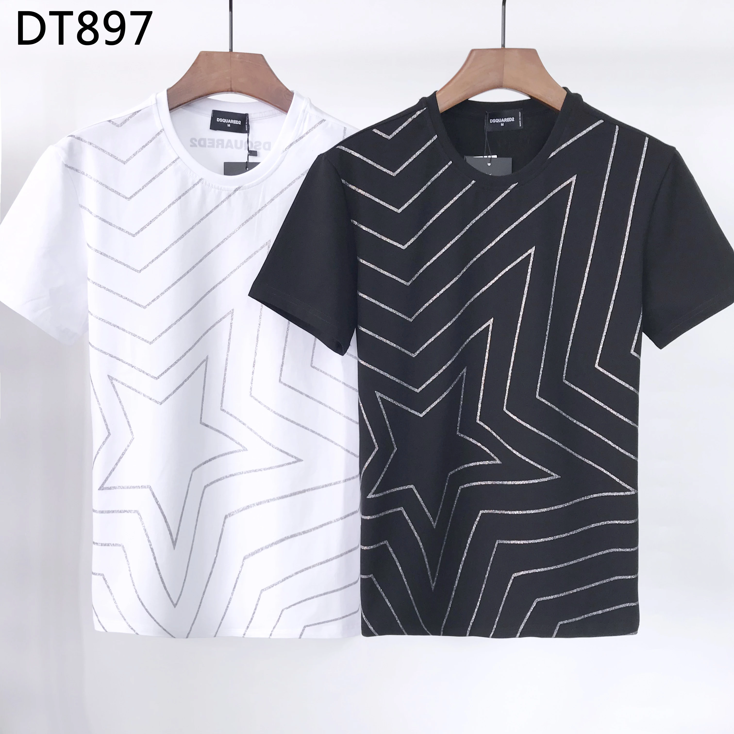 

Dsquared2 Men's Cotton 100% Letter Print Striped Casual Trend Fashion Loose Street DSQ2 Crew Neck T-Shirt Boyfriend Gift DT897