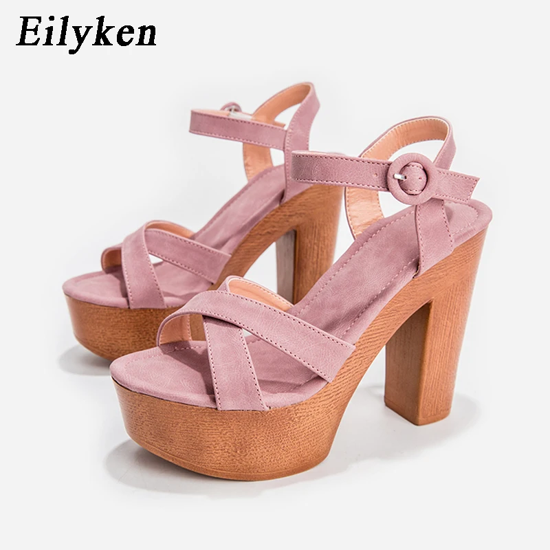 

Eilyken Fashion Platform Buckle Strap Women Sandals 2024 Summer Peep Toe Square High Heels Shoes Sexy Gladiator Ladies Pumps