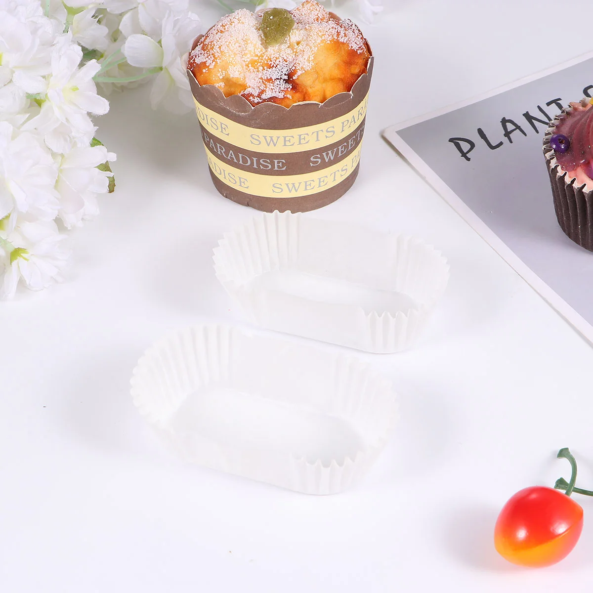 

Paper Cups Cupcake Baking Liners Cup Muffin Cake Bread Oval Wrappers Disposable Liner Dessert Mini Boat Shape Trays Proof Pan