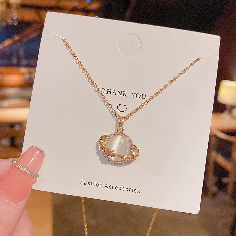 

JOZY Real Gold Plated Planet Opal Titanium Steel Necklace Women's Simple Trend Advanced Clavicle Chain Necklaces Korean Jewelry