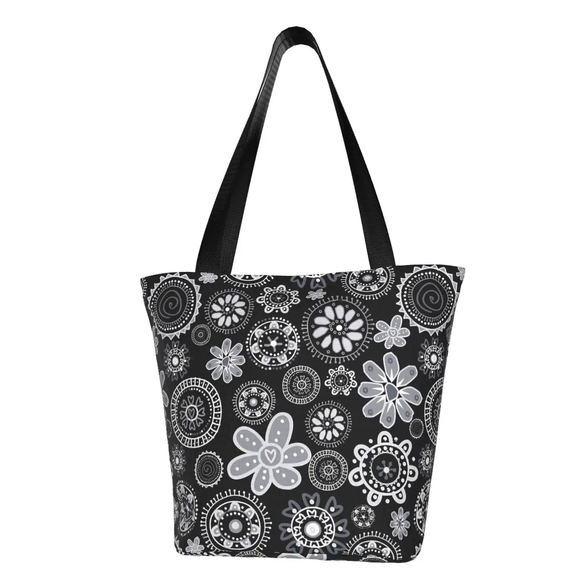 

Абстрактная сумка-шоппер с ярким цветочным рисунком, черные и белые сумки, женская дизайнерская сумка-тоут Y2k, тканевая офисная пляжная сумка