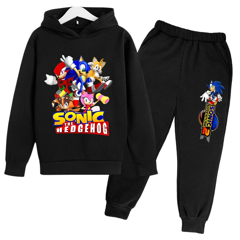 

Sonic 4-14 Years Old Fashion Hooded Tops Trousers Children Girls Boys Printed Long Sleeves Costumes Outfits Cartoon Casual Suits
