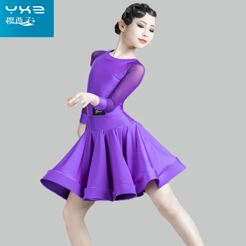 

Платье с длинным рукавом и юбкой-качели, для профессиональных латинских соревнований