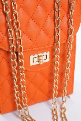 

Women's Crossbody New Fashion Orange Patterned Zippered Chain Back Pocket Detailed Outside Faux Leather Inside Fabric Bags PZR