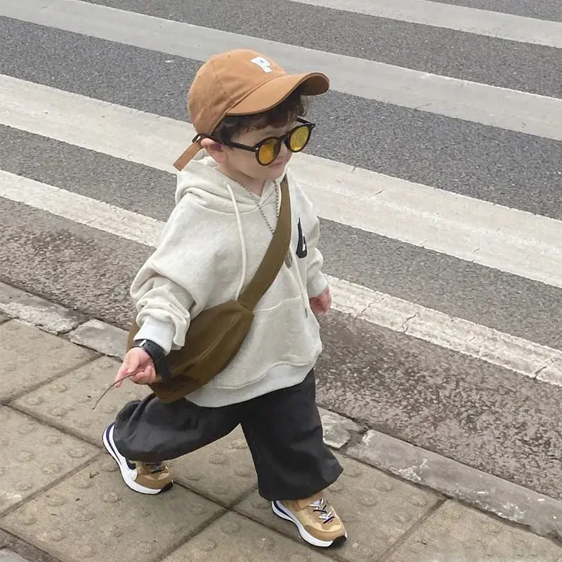 

Kids Boys Gray Sweatshirt Boy Hoodie Children's Clothing New Korean Loose Long-Sleeved Pullover Hooded Autumn Winter