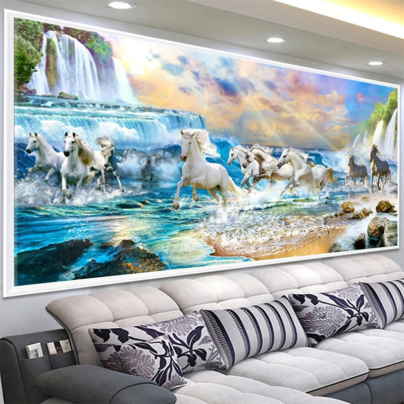 

5D Diamond Painting DIY White Horse Full Diamond Art Embroidery Large Living Room Bedroom Home Decore Diamond Cross Stitch Kits