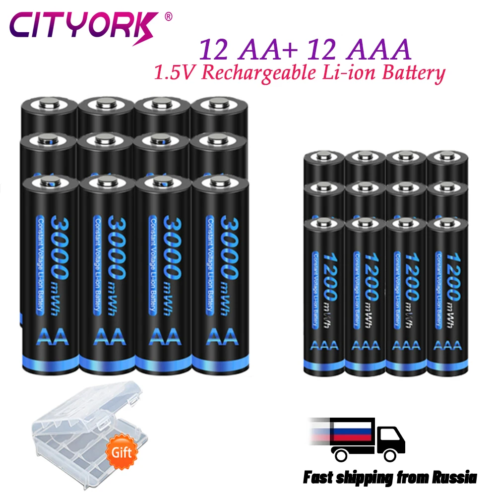 

12PCS 1.5V AA Li-ion Rechargeable Battery 3000mWh And 1200mWh 1.5V AAA Rechargeable Lithium Battery Low self-discharge Batteries