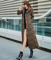 2022 winter new slim fit is thin warm medium and leopard print woolen autumn coat for women long floral over knee ladies trench