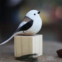 nordic style pure handmade solid wood carving fat bird long tailed tit garden desktop figurine gift toys handmade robin