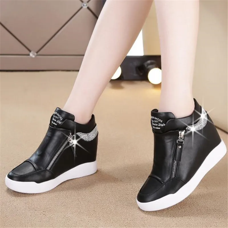 

Women Casual Shoes Autumn Platform Hidden Increasing Sneakers PU Leather Diamond sequins Shoes Woman Breathable shoes