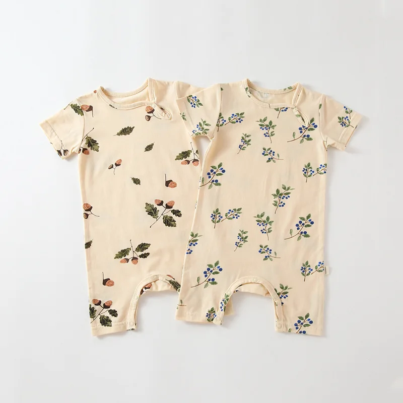 

2023 New Newborn Baby Girls Sweet Thin Fashion Pine Cone Print Jumpsuit Toddler Boy Cute Cotton Romper One Piece Infant Outfits