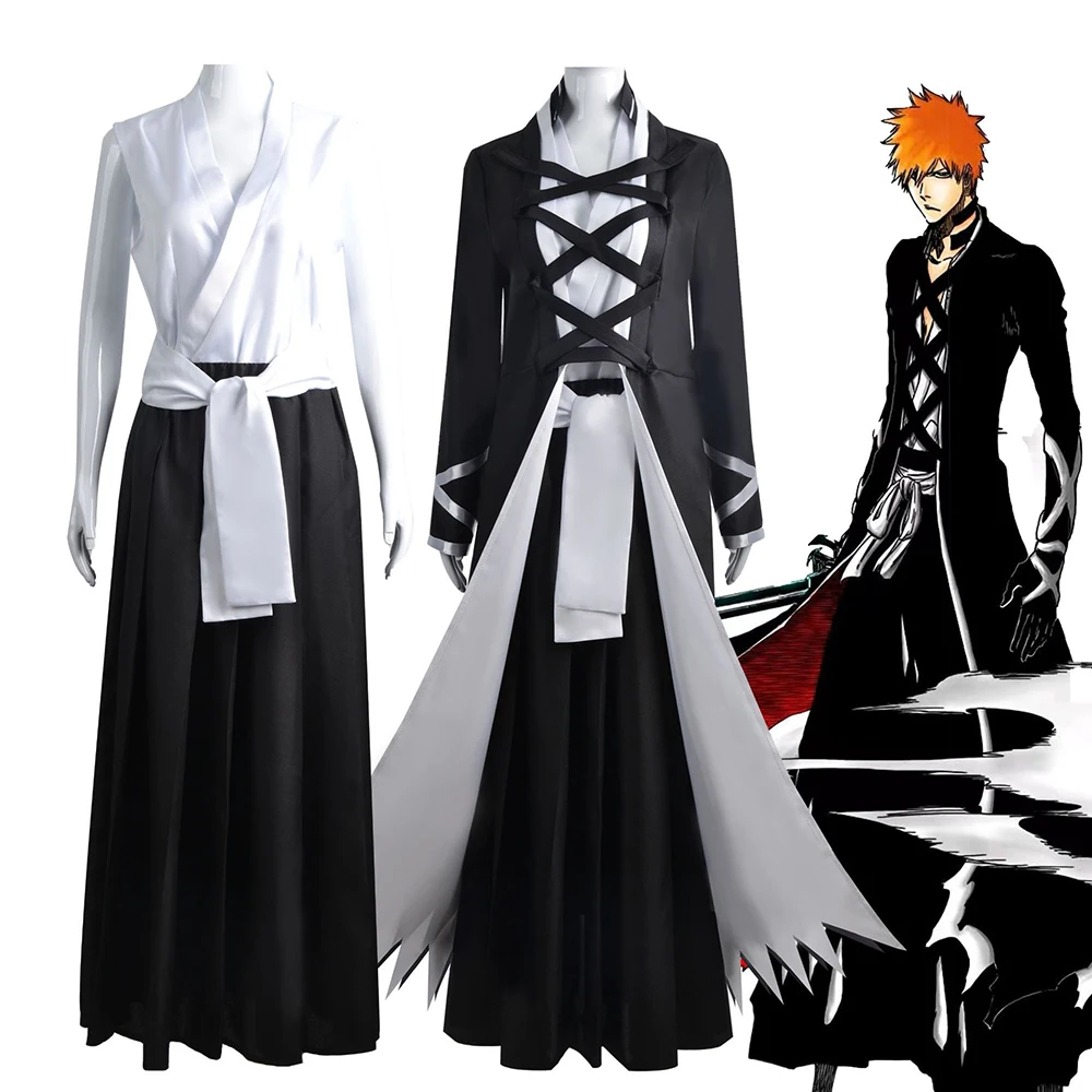 

Anime BLEACH Thousand-Year Blood War Arc Kurosaki Ichigo Cosplay Costume Cloak Top Pants Kimono Suit Robe Halloween Costumes