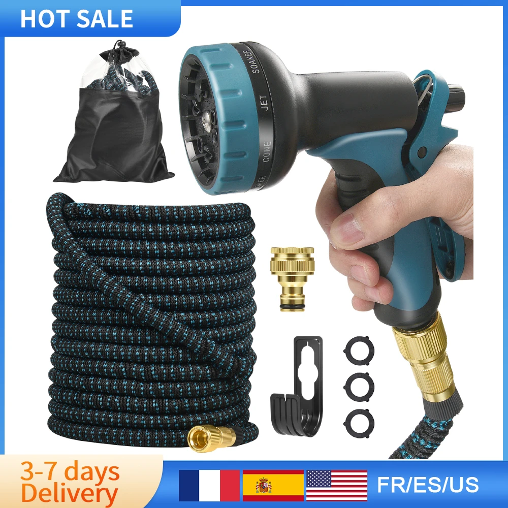 

Садовый шланг 3/4 футов, расширяющийся водяной шланг с 10 функциональными насадками, 4-слойный латекс и дюйма, Твердый латунный фитинг, садовый водяной шланг