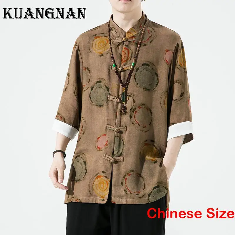 

KUANGNAN Printed Korean Style Clothing Half Shirt for Men Tops Man Clothes Social Men's Shirts and Blouses Cool 5XL 2023 Summer