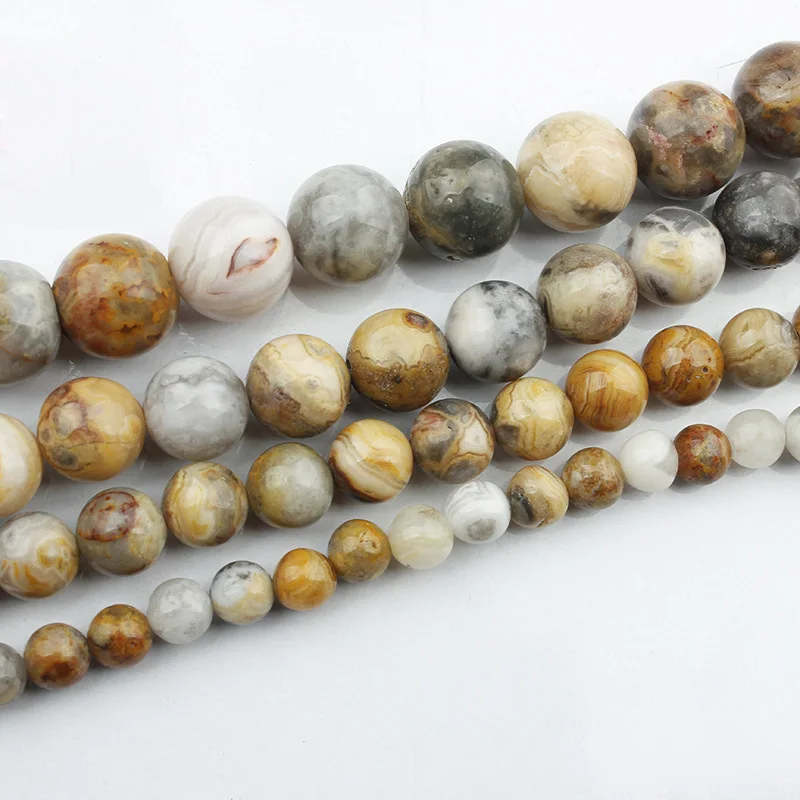 

1 Strands 15"(37~38cm) Round Natural Crazy Agate Stone Rock 4mm 6mm 8mm 10mm 12mm Beads Lot for Jewelry Making DIY Bracelet