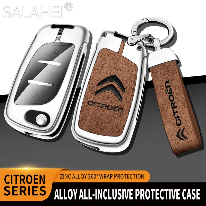 

Zinc Alloy Leather Car Remote Key Fob Case Cover Shell Keychain For For Citroen C1 C2 C3 C4 C5 XSARA PICA Protect Accessories