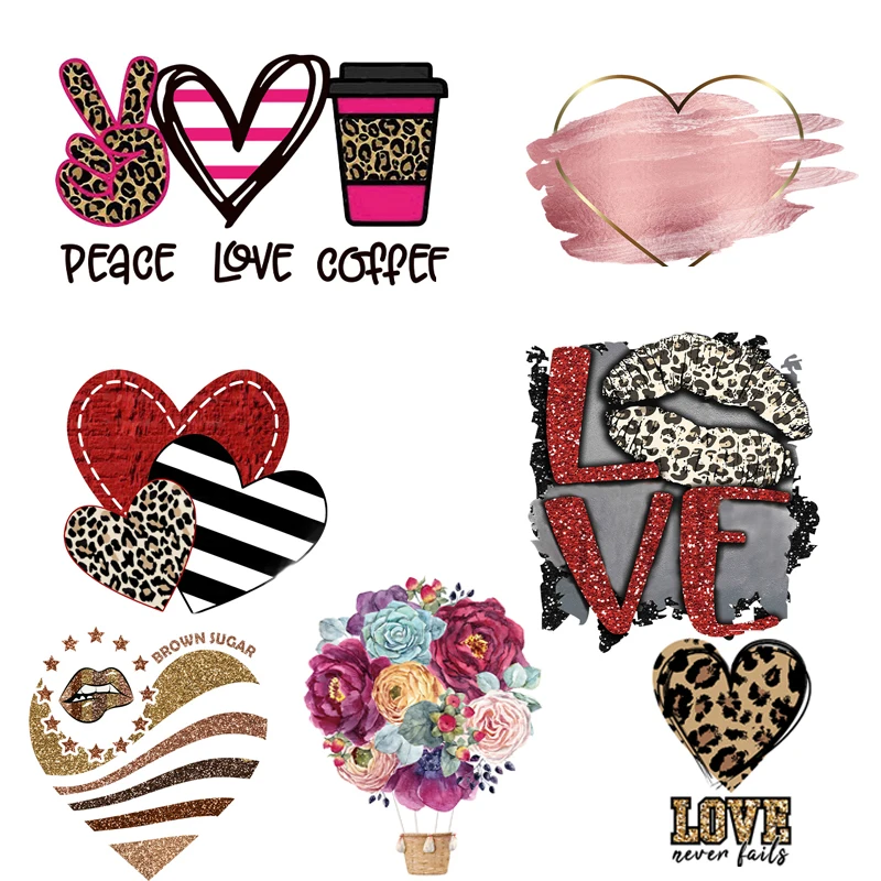 

Lovely Love Heart Patches Fashion Girl Iron on Transfer on Clothing Women Sweatshirt Leopard Patch Thermal Stickers on Clothes
