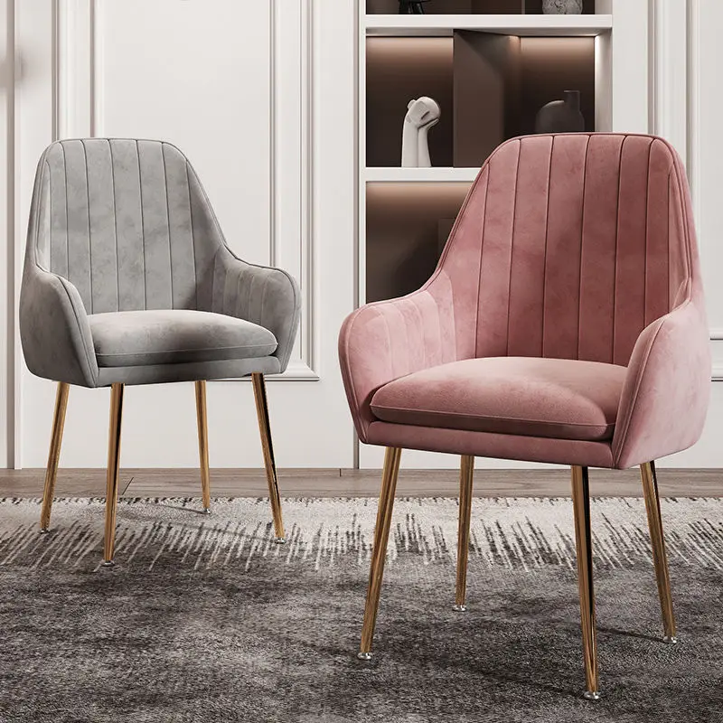 

Luxury Dining Armchairs Chairs Velvet Relaxing Waiting Chair Backrest Pink/Grey Makeup Soft Stool Furniture Velours Chaise