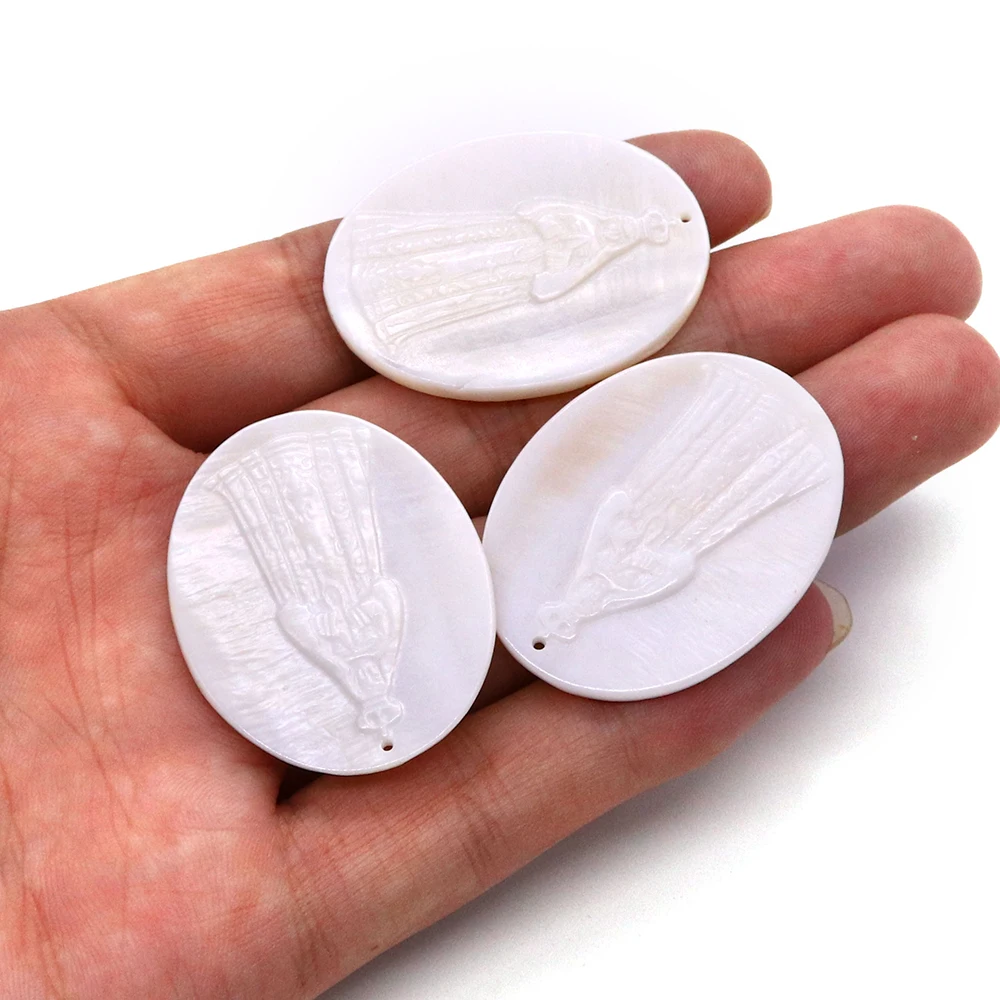 Натуральная пресноводная ракушка, овальная резная человеческая форма, кулон 30x39 мм, сделанная религиозная бижутерия «сделай сам», ожерелье, серьги, модные аксессуары