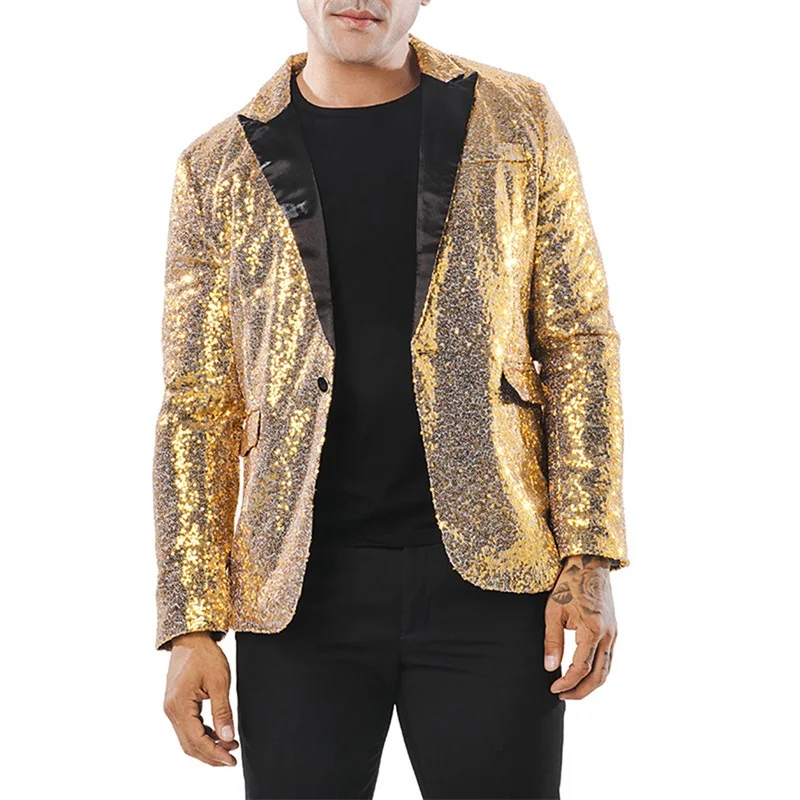 

Men Sequin Blazer Suit Lapel Shiny Jacket Blazer One Button Tuxedo for Party Wedding Banquet Christmas Nightclub Clothing