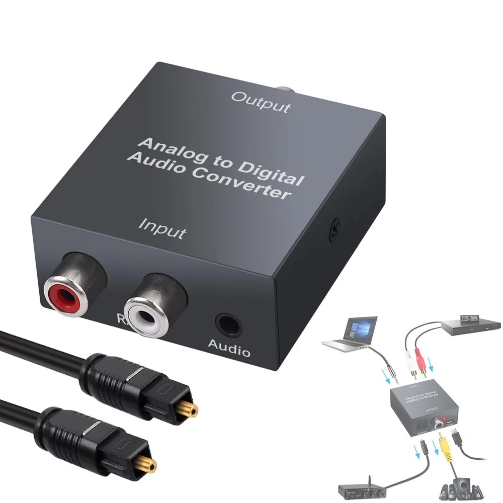 

2022 аналогово-цифровой аудио преобразователь для PS3 Xbox Player R/L 2RCA 3,5 мм AUX в цифровой коаксиальный Toslink SPDIF оптический аудио