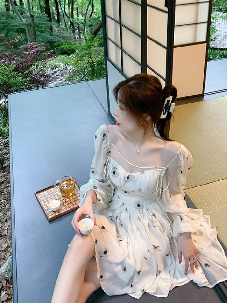 

Korean Fashion Sweet Elegant White Fairy Floral Women Dress Summer Boho Party Mini Dress Female Casual Patchwork Elegant Dresses