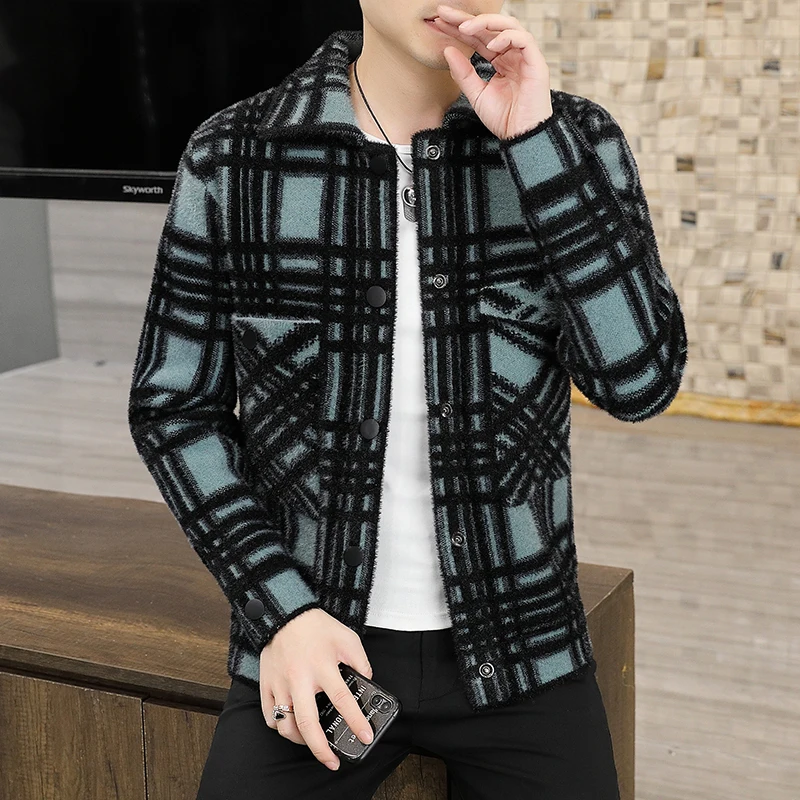 2022 New Winter Top Quality 100% Men Mink Cashmere Cardigan Mens High End Business Brand Cardigans Jacket Handsome Male Knitwear