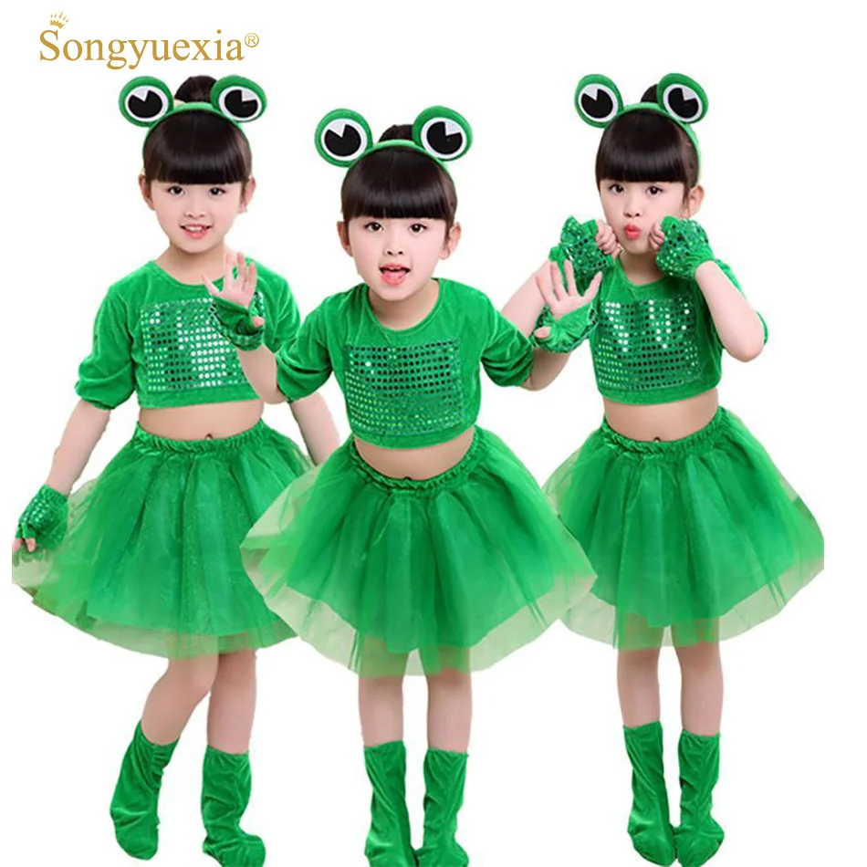

Children's Small Frog Performance Costume 2017 Long-sleeved Animal Clothing Sequined Tutu Skirt for Boys and Girls tutu skirt