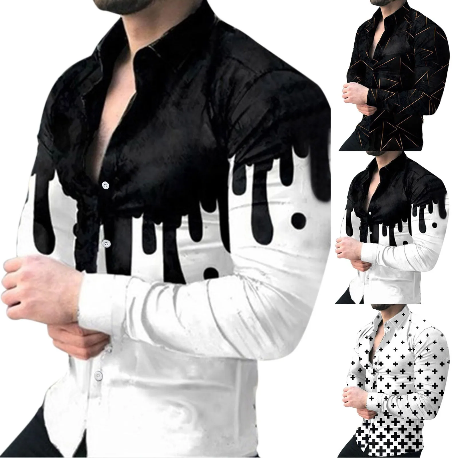 

Cardigan Printed Lapel Men's Button Down Shirts Shirt Men's Casual Men Shirts Simple Slipper