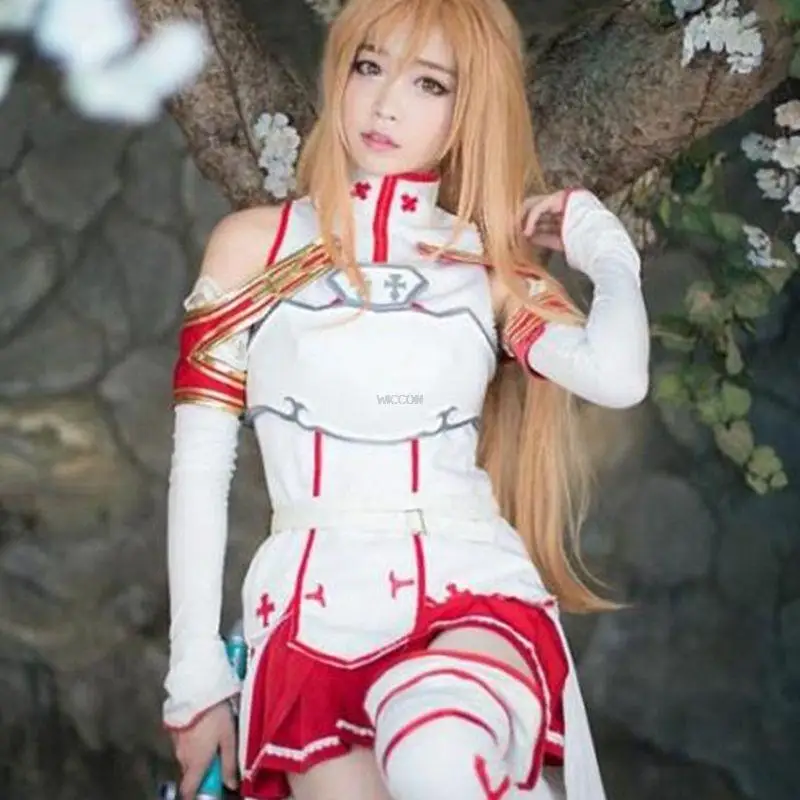 

Anime sword art on-line asuna yuuki dressed cosplay uniform costumes for Halloween are your battle suit SAO women Full Set wig