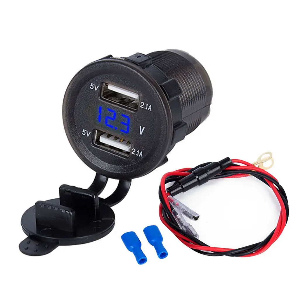 

4 2A Dual USB Charger Socket Power Outlet Digital Voltmeter LED Indicator Light Car Phone Charger