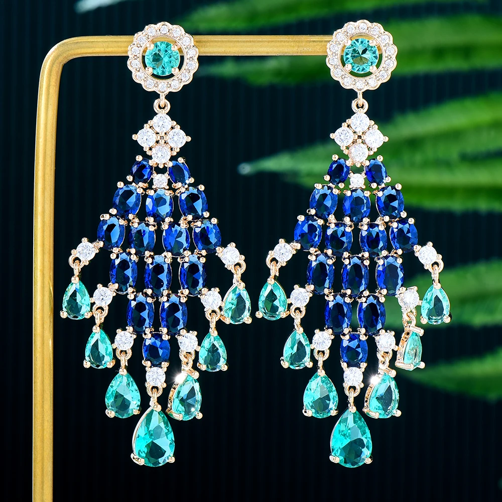 SisCathy индийские Роскошные кубические циркониевые бриллиантовые женские модные Подвесные серьги ювелирные изделия серьги для женщин