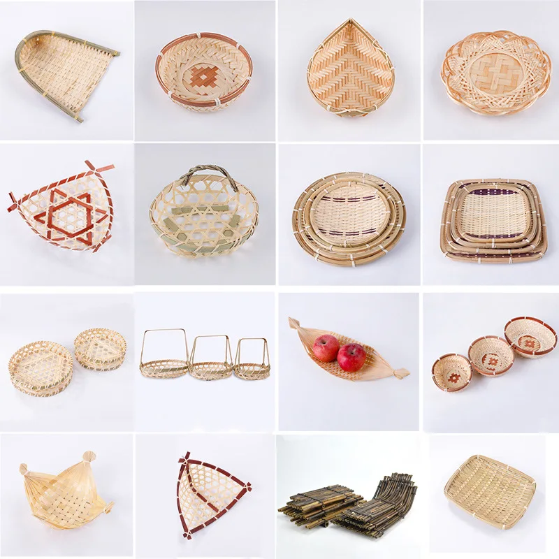 

Creative Bamboo Chip Knitting Dessert Plate Fruit Basket Decorative Bamboo Products Bamboo Basket Dustpan Wedding Flower