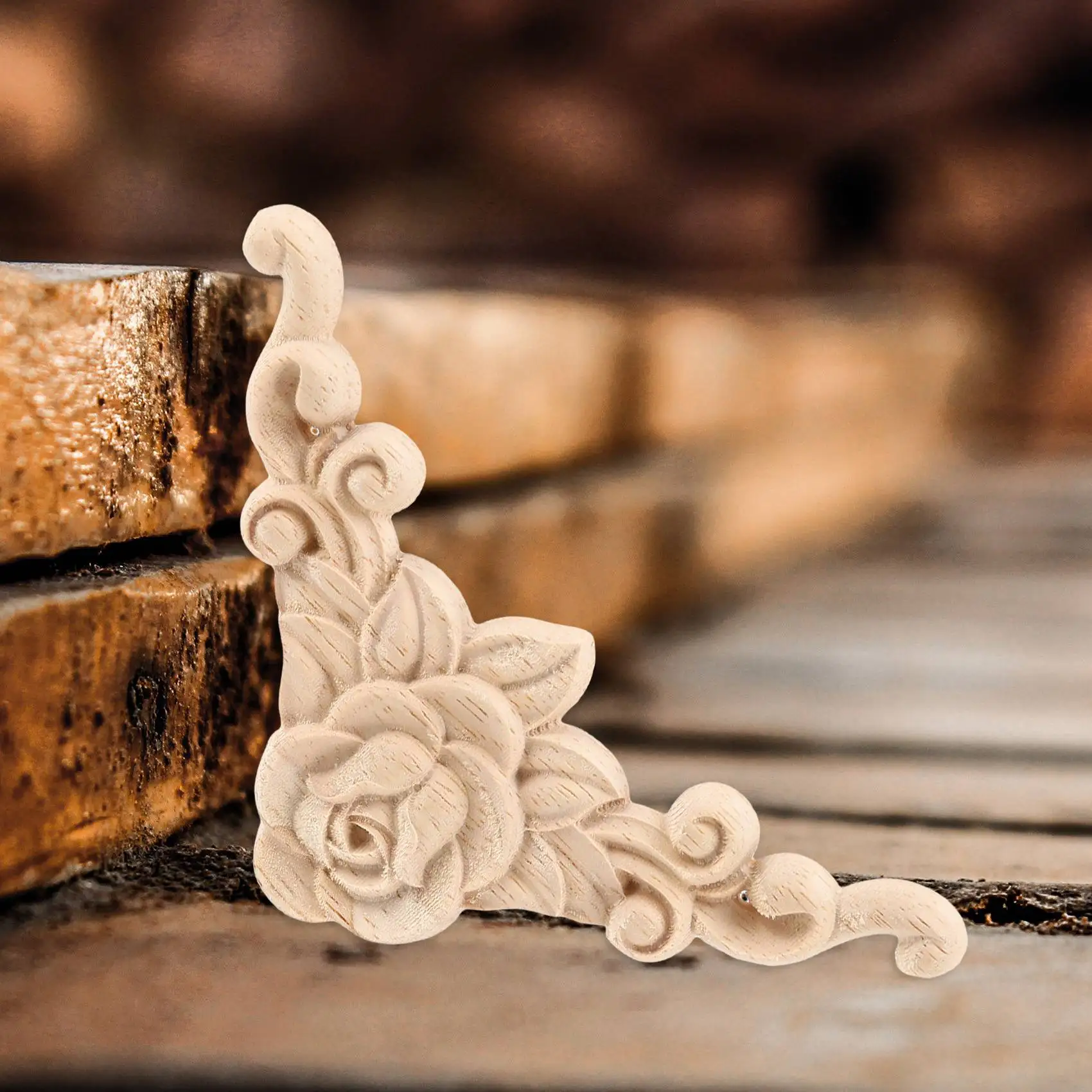 Деревянная резная угловая аппликация для дверного шкафа 4 шт. 8*8 см Неокрашенная