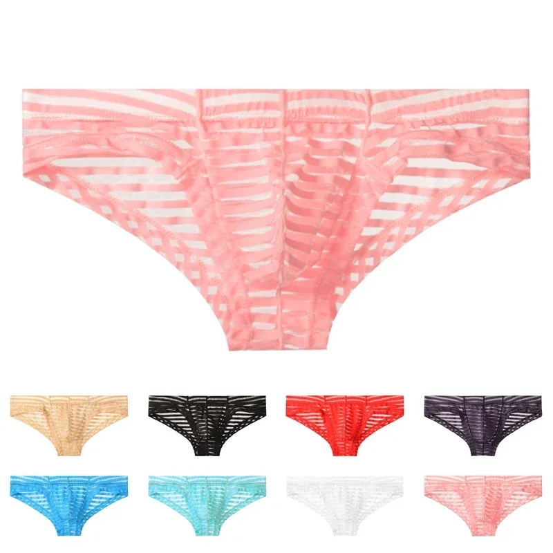 Новые мужские полосатые сетчатые сексуальные прозрачные трусы ультратонкие
