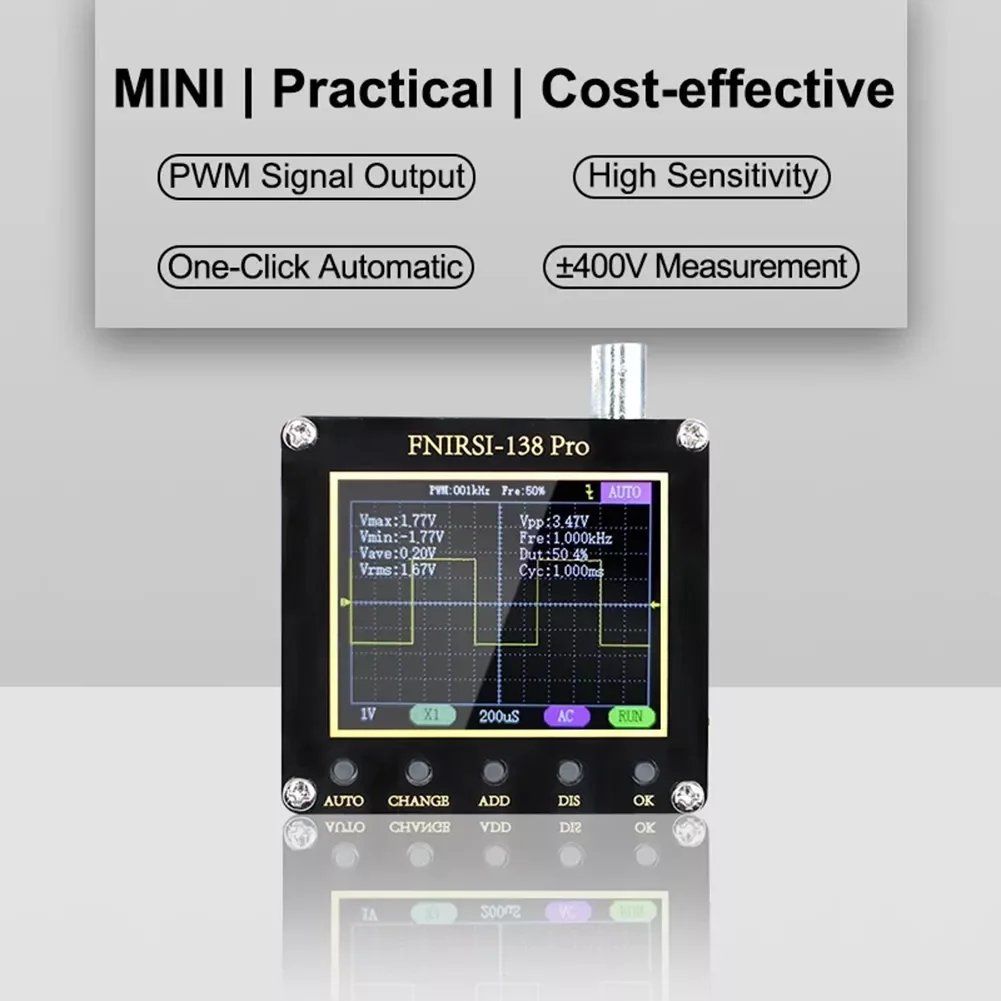 

Портативный цифровой осциллограф, 200 Мвыб/с, аналоговая полоса пропускания кГц, поддержка автоматического PWM 80 кГц и обновления прошивки