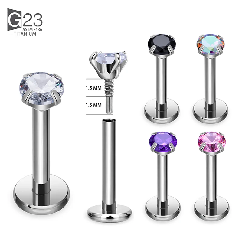 Серьги из титана G23 для пирсинга, комплект для губ с фианитом, 10 шт ...